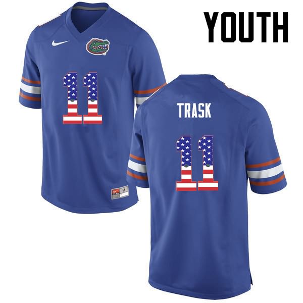 Youth NCAA Florida Gators Kyle Trask #11 Stitched Authentic USA Flag Fashion Nike Blue College Football Jersey UYK4865RC